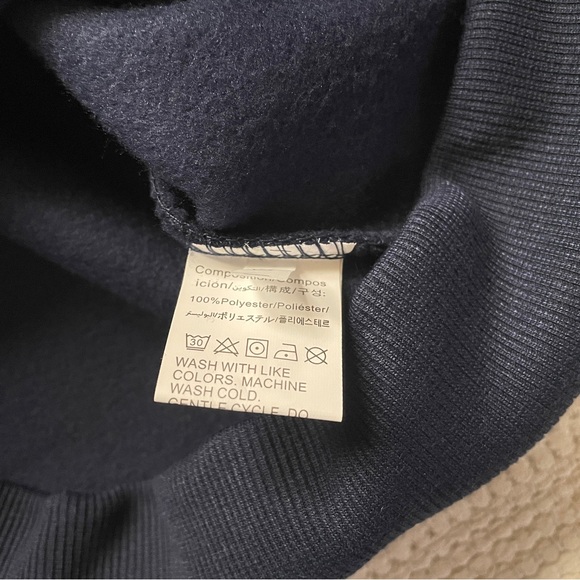 Full Zip Drawstring Hoodie Unisex Navy Blue Size S - Picture 3 of 7